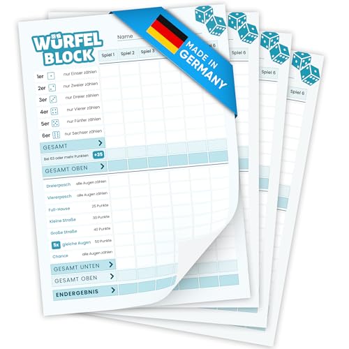 Creative Fox 4 blocchi da gioco a dadi DIN A6, ideali per i viaggi, blocchi di ricambio, blocco per i dadi da portare con sé, made in Germany