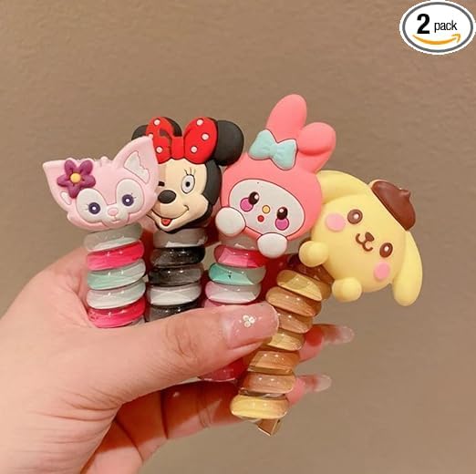 Image of MART 2pcs Wire Hair Bands for Girls Kids Braided Spiral Hair Ties Cute Cartoon Ponytail Maker Elastic Braids Hair Accessories for Girls.