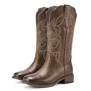 Cowgirl Boots Cowboy Boots for Women Square Toe Mid Calf Western Boots Ladies Fashion Boots with Chunky Heel
