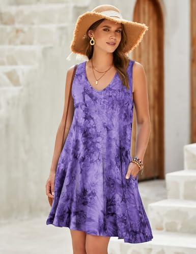 Image of JollieLovin Women Plus Size Curvy Summer Tank Sun Dresses Sleeveless Causal T-Shirt Dress Beach Swing Cover up(L-5X)