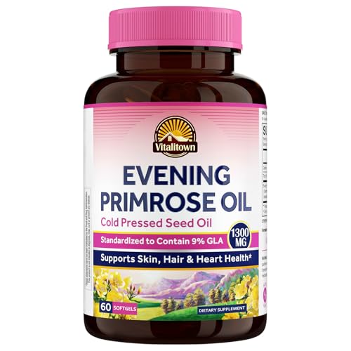 Vitalitown Evening Primrose Oil 1300mg, Cold-Pressed Seed Oil, Standardized 9%
