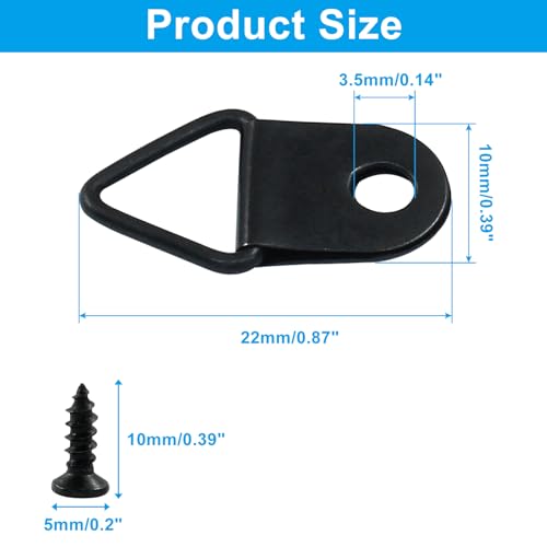 Image of 100 Pcs Small Triangle Ring Picture Hangers 22mm /0.87 Inch Triangle Ring Picture Hooks 1 Hole Metal Hooks with Screws for Hanging Mirror, Clock and Paintings (Black)