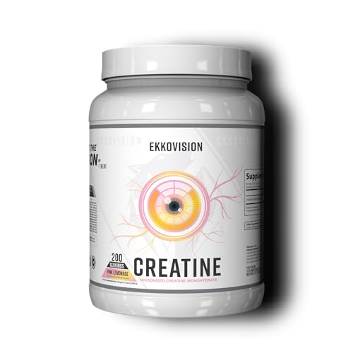 Ekkovision Creatine Monohydrate Powder, Micronized, Pink Lemonade, Pre Workout & Post Workout Supplement for Men and Women, Energy Support, Easy to Mix in Shakes, Smoothies & Beverages, 200 Servings