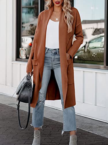 Anrabess Women's Casual Long Sleeve Draped Open Front Knit Pockets Long Cardigan Jackets Sweater 580Kafei-S Coffee #TOP5