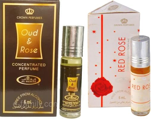 Red Rose & Oud & Rose Concentrated Perfume Oil Roll-On Combo – Long Lasting Attar for Men & Women – Alcohol Free – 5ml Each (Pack of 2)
