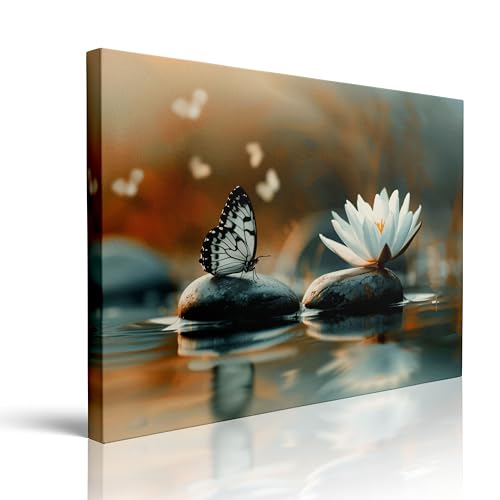 Bathroom Wall Decor With Flower Pictures, Canvas Art Prints For Spa And Zen Room, Lotus Painting, Plant Artwork, Modern Wall Decoration Ready To Hang (12”x16'')