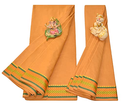 Image of TUNI MANI Men's Panchakacham Dhoti with Angavasthram with Zari Border, Cotton, Size: 9 X 5 (4.0mtr Dhoti, 2.25mtr Towel)