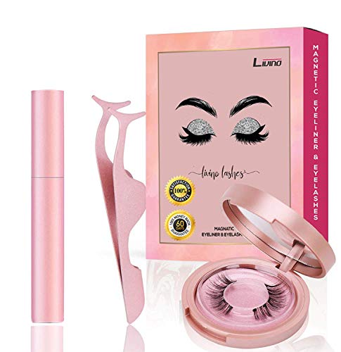 LIVINO Magnetic Eyeliner and Lashes Kit with Applicator Advanced Natural 3D Magnetic Lashes Eyeliner Compact Mirror Magnetic Eyelashes with Eyeliner Set (Magnetic Eyeliner and eyelash Kit)