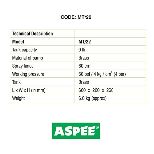 Image of ASPEE Marut Hand Compression Brass Made Sprayer (9 L)