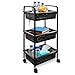 Produktbild ABBAware Rollwagen mit 3 Körben, 40 x 30 x 74 cm Kunststoff Schwarz - Ablagefachwagen/Aufbewahrungswagen mit Rollen für Küche, Bad, Wohnzimmer