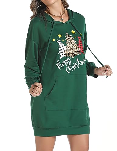 Image of Quenteen Women Hoodies Dress Hooded Sweatshirts Dress Casual Long Sleeve Tunic Dress Oversized Sweatshirts with Pocket