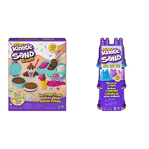 Kinetic Sand Eiscreme Set mit Duftsand, 510 g für kreatives Indoor-Rollenspiel & Schimmer Sand 3er Pack 340 g - 3 Farben Glitzersand für Indoor Sandspiel