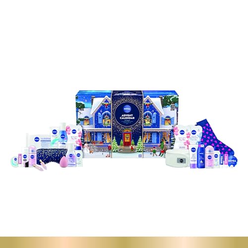 NIVEA Advent Calendar 2025 (24 products) – Women's Gift Set – Includes Moisturiser, Face Masks, Lip Balms, Body Cream, Shower Gel, Anti-Perspirant, and More – Complete Skincare Set