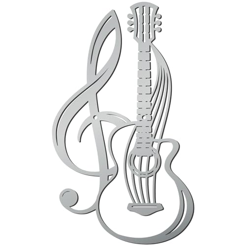 CREATCABIN Chitarra Decorazione da Parete in Metallo Argento Musica Metallo Arte da Parete Ornamento Appendere Ferro Nota Musicale Decorazione Scultura per 30x17.5cm