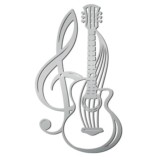 CREATCABIN Guitarra Metal Decoración Pared Plata Música Metal Arte Pared Adorno Colgante Hierro Nota Musical Decoración Pared Escultura Decoración Pared para Granja Moderna Rústica Hogar 30x17.5cm