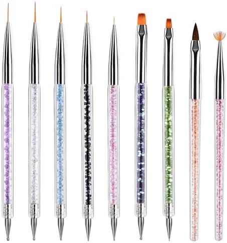 Nail Art Brushes, 9 Pcs Nail Brush Set with Liner Brush and Dotting Pens