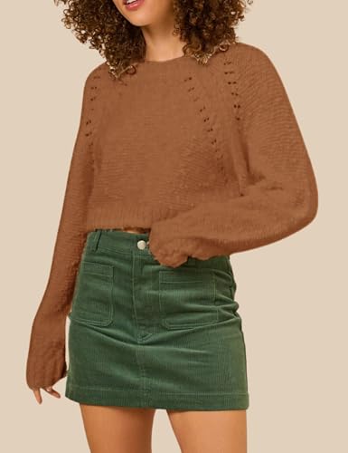 Image of InterNos Women's Open Tie Back Pullover Sweater Popcorn Crew Neck Backless Bow Tie Knitted Crop Tops