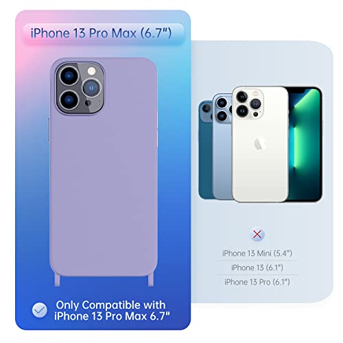 Image of Compatible with iPhone 13 Pro Max Case, iPhone Case with Strap Crossbody Lanyard Adjustable, Silicone Phone Cover for iPhone 13 Pro Max, 6.7'' Lavender Purple