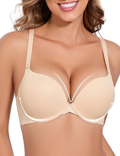 Padded Push Up Bras for Women Bombshell Add Cup Size Plunge Everyday T-Shirt Bra Underwire Support
