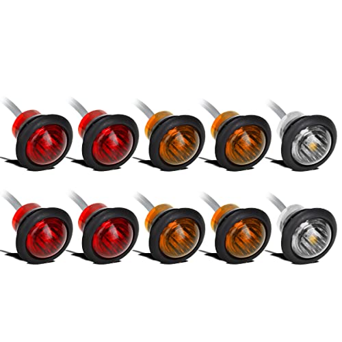 Partsam 10Pcs 3/4 inch Led Marker Lights, Clearance Lights Turn Signal Indicators for 12V Trailer Truck Pickup UTV ATV (4 Red + 4 Amber + 2 White)