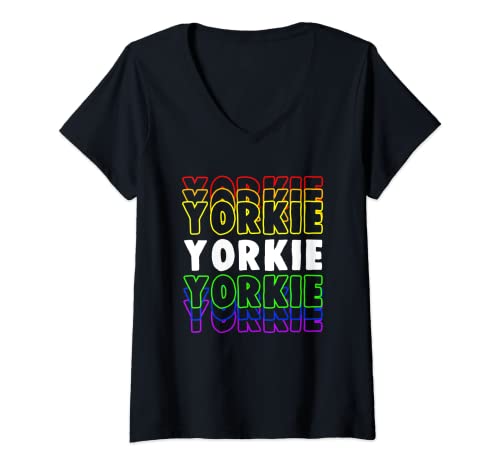 Mujer Colorido Yorkie Yorkshire Terrier Dueño Perro Cachorro Amante Mascota Camiseta Cuello V