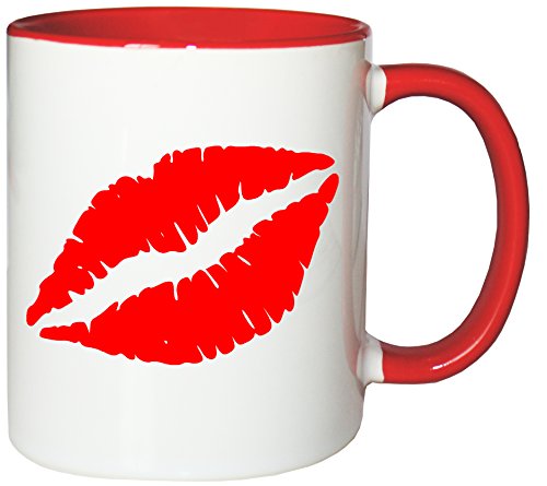 Mister Merchandise Mug pour la Saint-Valentin, un mariage, un anniversaire, blanc/rouge, Mund Kuss Kiss