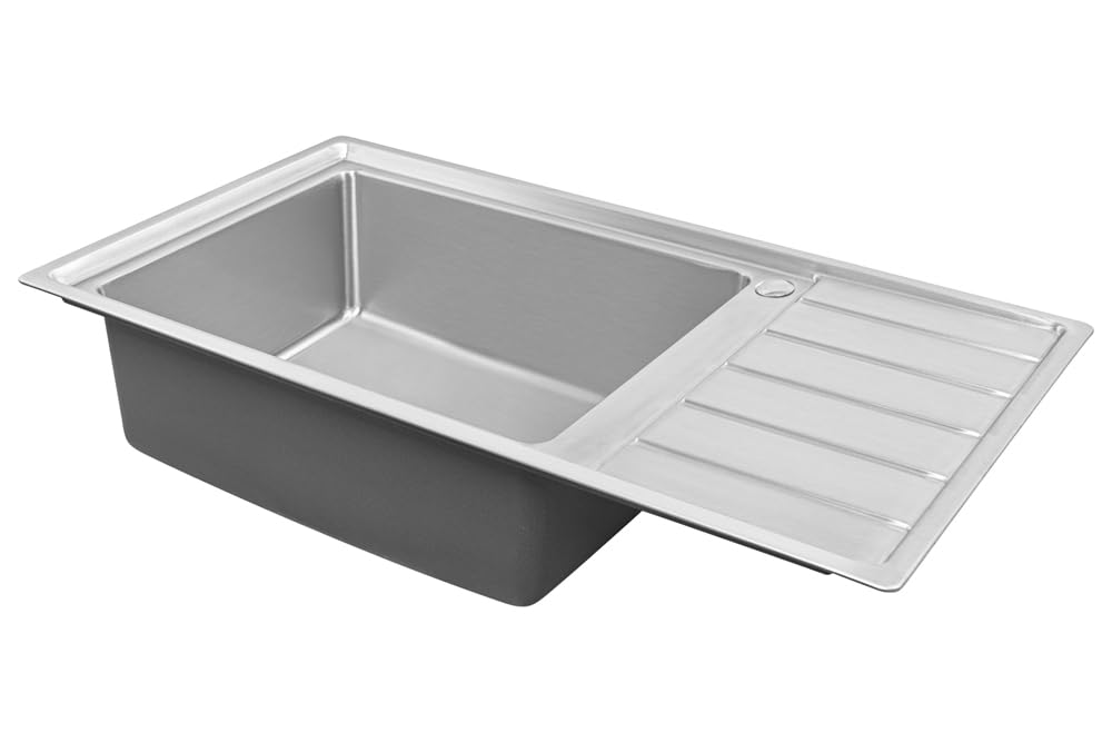 86x50x21, Fregadero de cocina empotrable de acero inoxidable 304, grosor de material 0,9 mm, cuadrado, 1 escurridor R20 (escurridor derecho - derecho)
