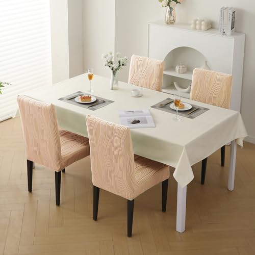 Image of HOKIPO 200 GSM Premium Knitting Jacquard Elastic Dining Table Chair Cover Set of 4, 'Nestiva Series' Blush Beige (AR-6072-BGE)