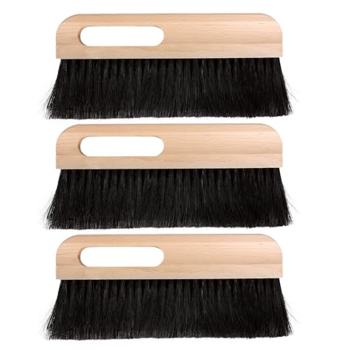 3 Pcs Concrete Brush Horsehair Bristles 12 Inch Length Black Horsehair Fibers Wood Backed Broom for Masonry Concrete