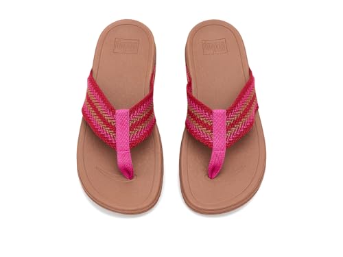 Image of FitFlop, Womens Surfa Stripe-Webbing Toe-Post Sandals, Fuchsia Rush Mix, 8.5, Medium
