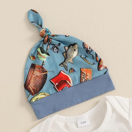 Image of Amnnchya Newborn Baby Boy Clothes Fishing Short Sleeve Romper Shirt Tops Pants Summer Spring Outfits Cute Hat Set