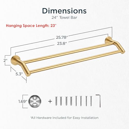 FORIOUS Double Towel Bar 24", Bathroom Towel Holder Rod Wall Mounted Gold by FORIOUS - Used condition - Image 2