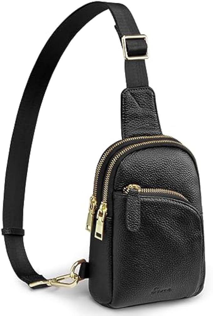 S-ZONE Genuine Leather RFID Blocking Small Sling Bag Women Crossbody Fanny Packs