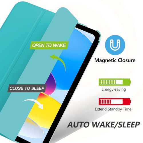 Image of MoKo for iPad (A16) 11th Generation Case 11 Inch 2025, iPad 10th Generation Case 10.9 Inch 2022, Slim Stand Hard PC Translucent Back Shell Smart Cover, Support Touch ID, Auto Wake /Sleep, Pagoda Blue