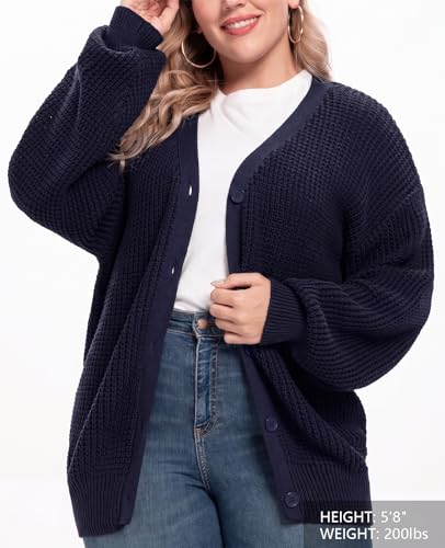 Image of QUALFORT Women's Oversized 100% Cotton Cardigan Sweater | Long Sleeve V Neck Button Down Open Front Knit Outerwear