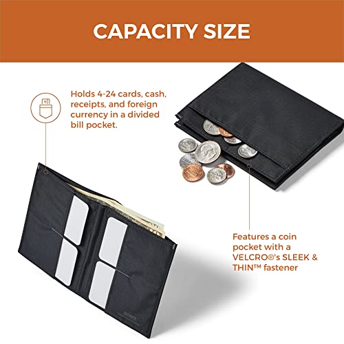 Allett Coin Wallet 2.0, Jet Black | Nylon, RFID Blocking, Velcro Pocket, Slim, Minimalist, Bifold, Water Resistant, Thin, Front Pocket | Holds 4-24+ Cards, Flat Bills & Receipts4