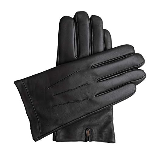 Downholme Classic Leather Cashmere Lined Gloves for Men (Black, L)