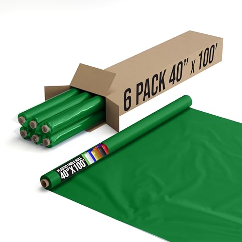 Party Solids Emerald Green Plastic Table Cover Roll Pack of 6, 40" X 100' Table Cloth Plastic Cover Roll - Premium Quality Thick 0.5 MIL Banquet Rolls - Disposable Tablecloth Rolls