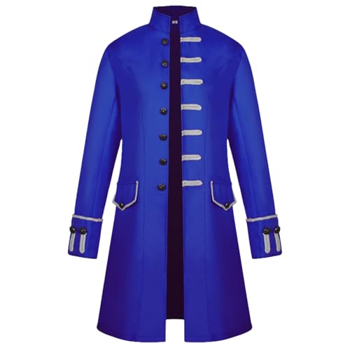 AJGEGJE Herren Steampunk Mantel Gothic Retro Mantel Viktorianischen Mittelalter Frack Karneval Party Cosplay Herren Kostüme für Erwachsene (Blau XXL)