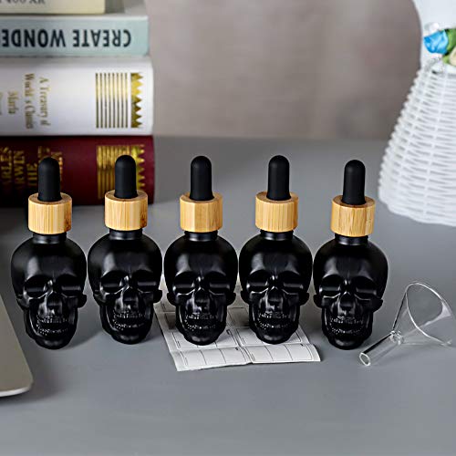 Huizhu 5Pcs 1Oz Skull Glass Dropper Bottles Refillable Bottles Liquid Bottling Dispensing Bottle With Eye Dropper Pipettes For Essential Oils/Beauty Oil Mix, Aromatherapy Blends (30Ml X 5Pcs) #TOP3