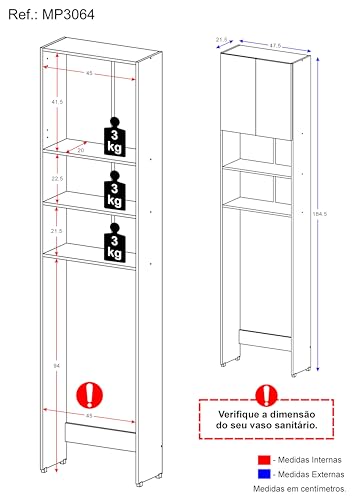 Armário de Banheiro para Vaso Sanitário com 2 portas Multimóveis Branco