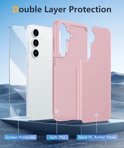 Image of FNTCASE for Samsung Galaxy S25 Case: Dual Layer Heavy Duty Cell Phone Protective Cover Shockproof Rugged with Non-Slip Textured - Military Drop Protection Bumper Tough - 2025, 6.2 inch (Sakura Pink)