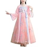 Girls Ancient Hanfu Dress Chiffon Chinese New Year Traditional Tang Suit Floral Embroidery Pink 7-8 Years