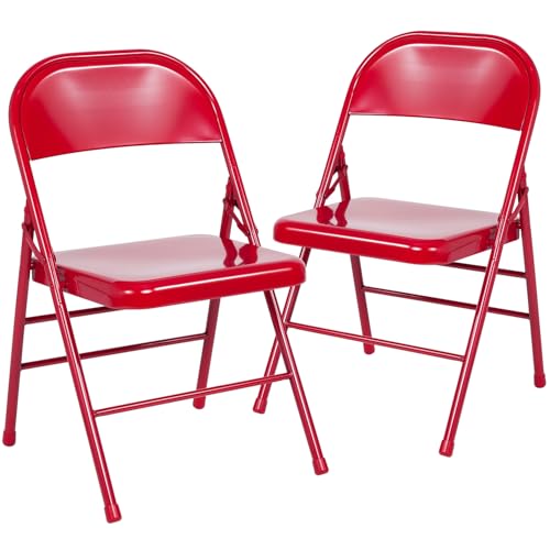 Flash Furniture 2 Pack HERCULES Series Triple Braced & Double Hinged Red Metal Folding Chair