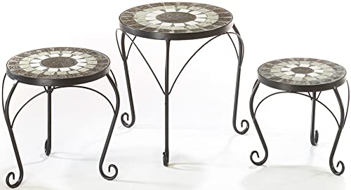 Kobolo Blumenhocker Pflanzenständer Beistelltisch -MOSAIK- grau - 3er Set