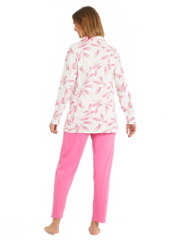 Afibel - Pyjama Imprimé Veste Boutonnée Coton Nuit Rose Coton Peigné - Taille : 46/48