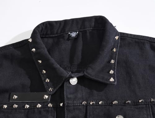 Men's punk denim vest with sleeveless denim jacket with rivets Turned collar jacket vest3