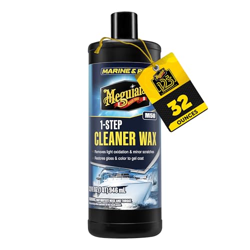 Meguiar's M5032 Marine/RV One Step Cleaner Wax, Easy-to-Use Marine Wax for Boats and RVs That Removes Light Defects, Restores Color Brilliance, and Protects the Surface, 32 Fl Oz