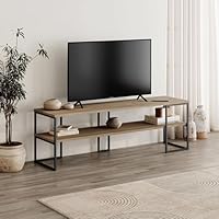 HOCUS PICUS Minimalist TV Stand for Screens up to 65 Inch | Modern Media Console with Metal Legs & Open Storage Compartment |140×37×45 cm TV Unit | Contemporary Living Room Furniture (Black Wood)
