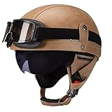 Casques De Moto En Cuir Demi Casque De Scooter De Style Allemand Anti Collision Protection Auditive Amovible Avec Lunettes De Protection Casque De Scooter Certifié ECE G,XL=61 62CM